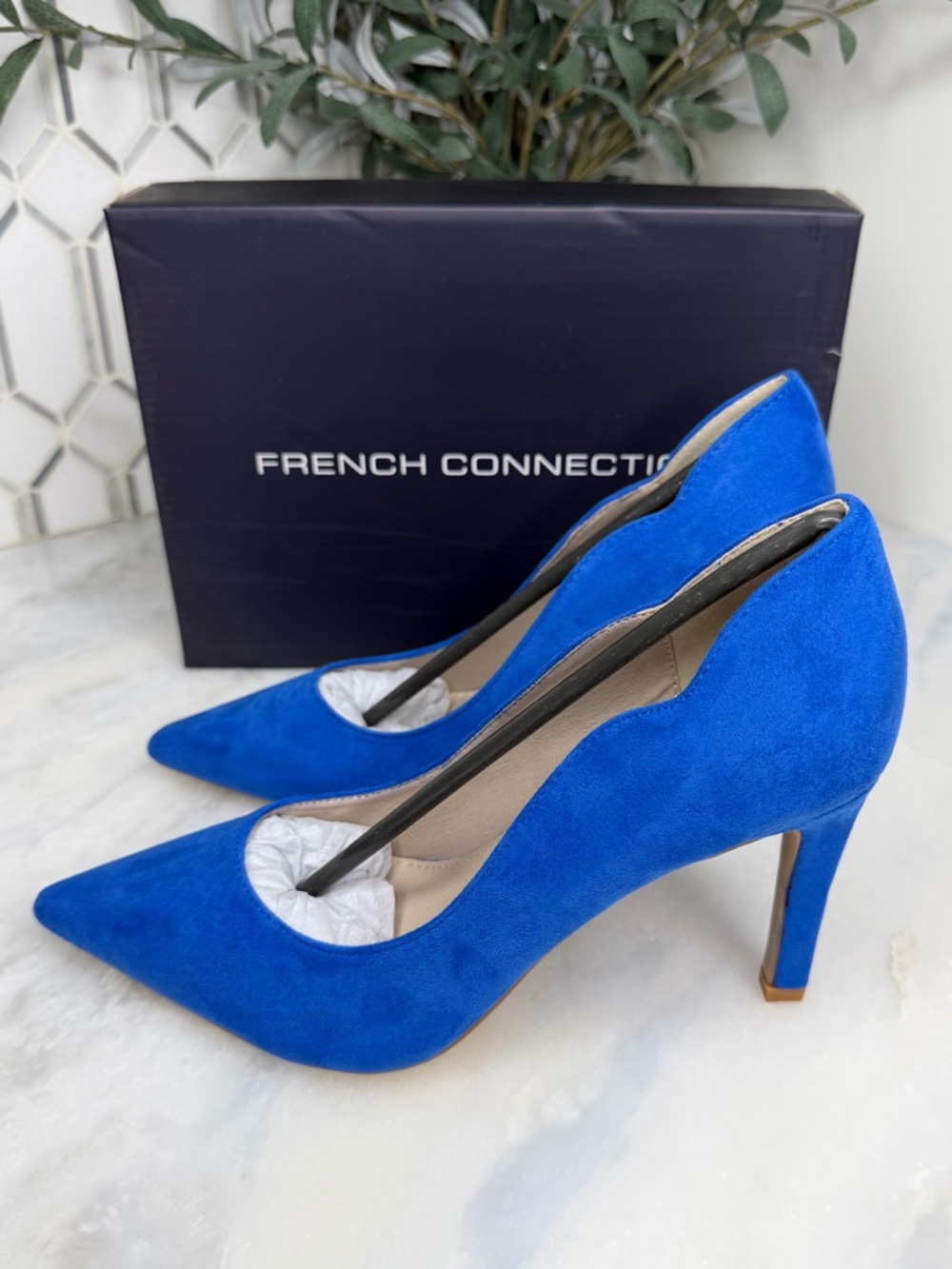 French Connection Blue Scalloped Pumps Wedding Guest Heels 7.5 - Picture 5 of 14